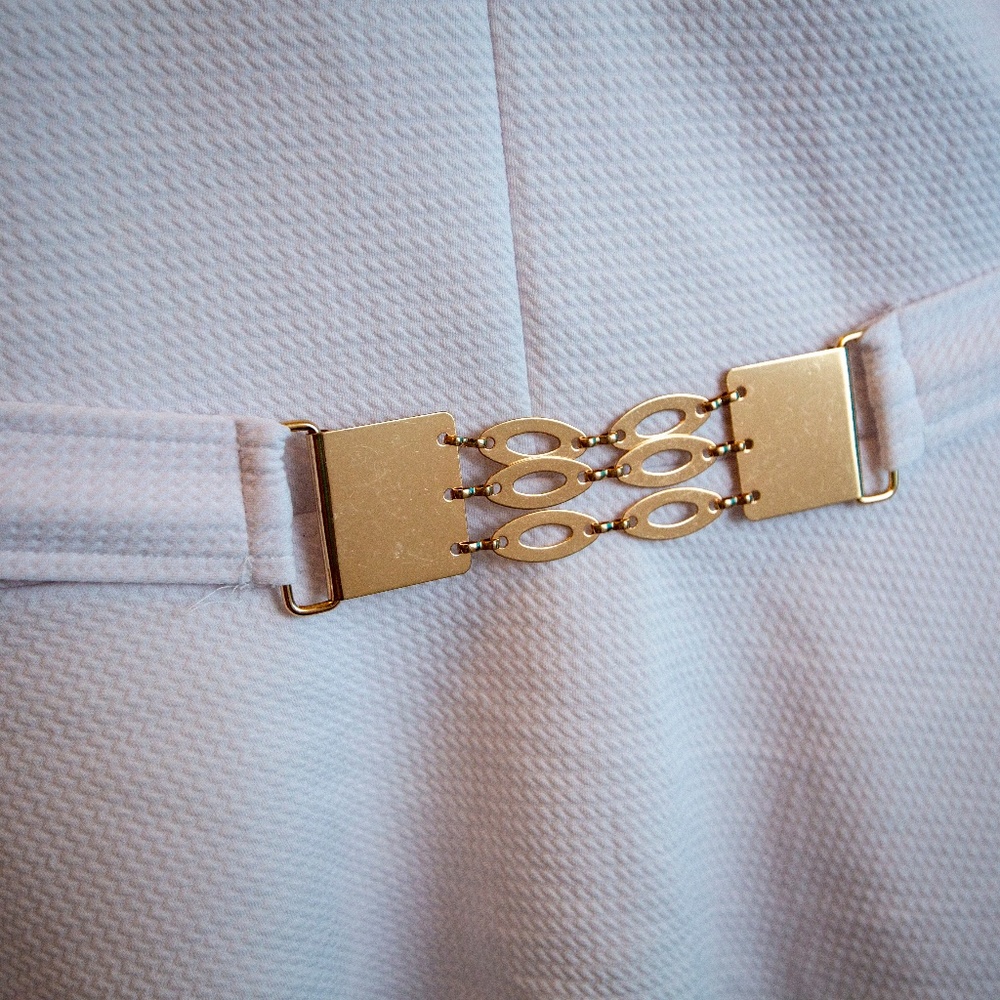 White Peplum Blouse with Gold Emellishments